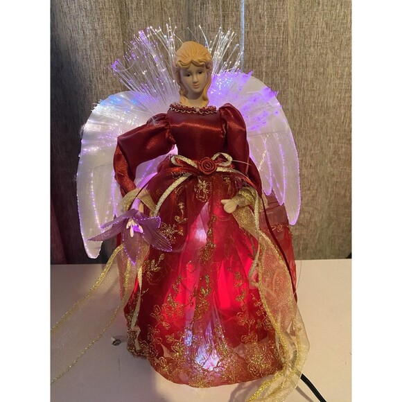 Yuletide Traditions Red Fiber Optic Angel Christmas Tree Topper LED Light-Up - Picture 4 of 8